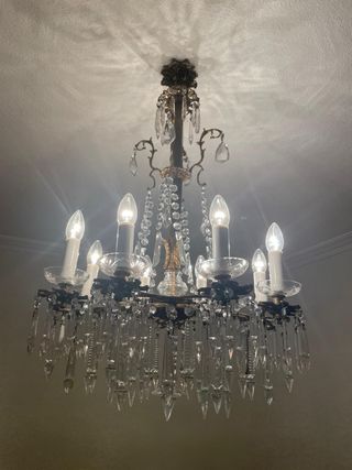 Lámpara de araña vintage de cristal y metal