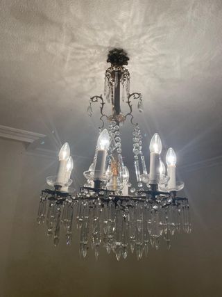 Lámpara de araña vintage de cristal y metal