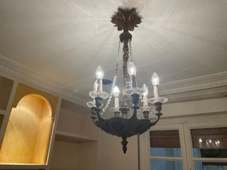 Lámpara de araña vintage de cristal y metal