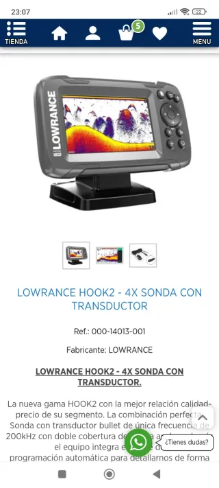 Sonda lowrance con transductor 3 veces usada 100€