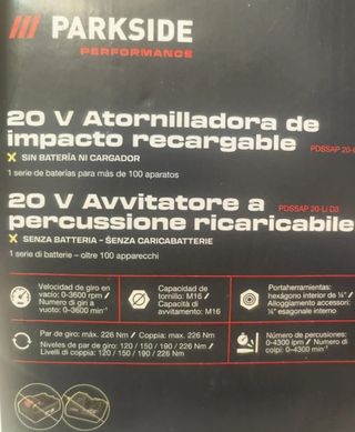 Parkside Performance Atornillador de Impacto 20V