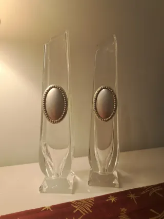 Coppia Vasi Vetro Murano Argento Trasparente