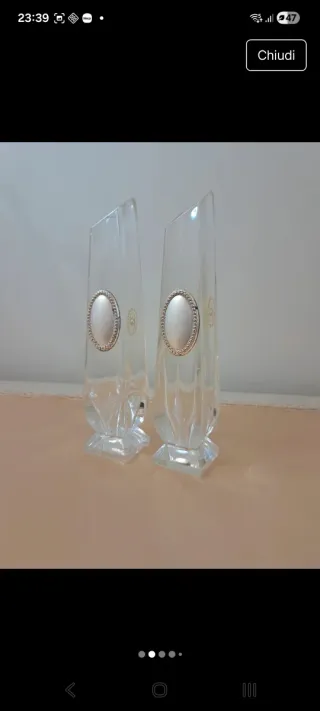 Coppia Vasi Vetro Murano Argento Trasparente