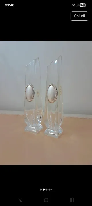 Coppia Vasi Vetro Murano Argento Trasparente