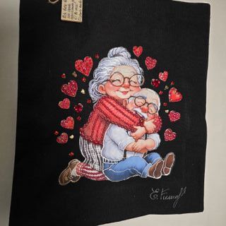 Bolso shopper negro con dibujo de pareja mayor