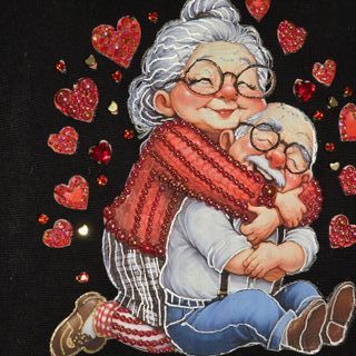 Bolso shopper negro con dibujo de pareja mayor