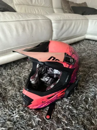 Casco Motocross Shot Rosa + Intercom + Guantes