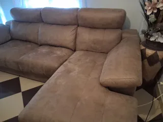 Sofá Cheslong Beige/Marrón Tela piel de elefante.