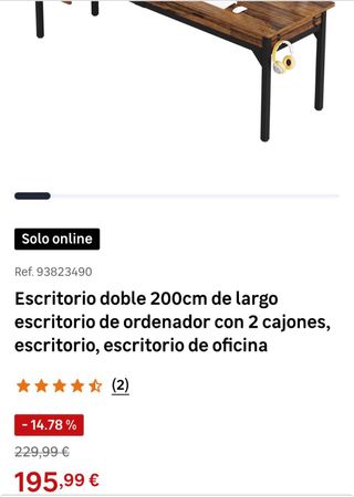Escritorio doble 200cm madera y metal