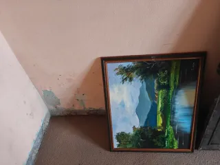 Cuadro paisaje río y montañas