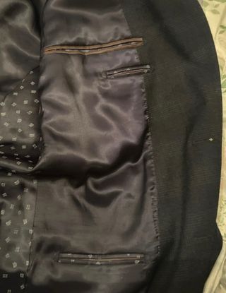 Traje de vestir azul y gris