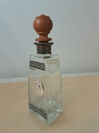 Decanter Vetro Argento Testa Uomo Legno