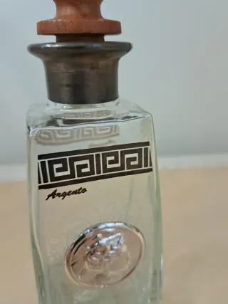 Decanter Vetro Argento Testa Uomo Legno