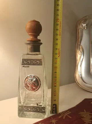 Decanter Vetro Argento Testa Uomo Legno