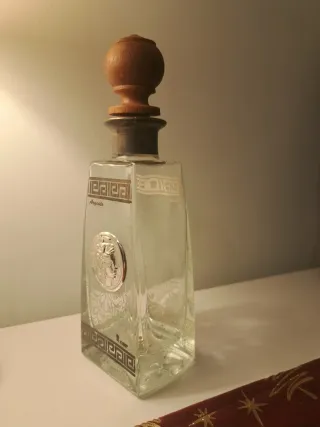 Decanter Vetro Argento Testa Uomo Legno