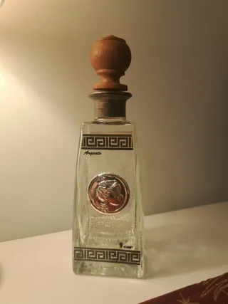 Decanter Vetro Argento Testa Uomo Legno