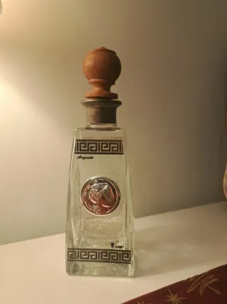 Decanter Vetro Argento Testa Uomo Legno