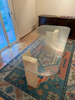 Alfombra grande lana azul y rosa