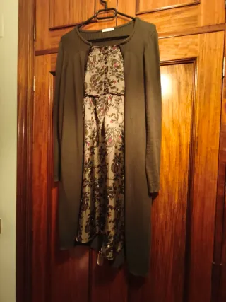 Vestido original marrón y multicolor, tonos caquis