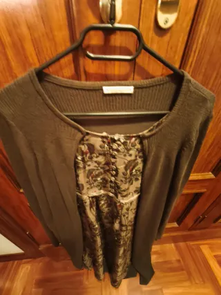 Vestido original marrón y multicolor, tonos caquis