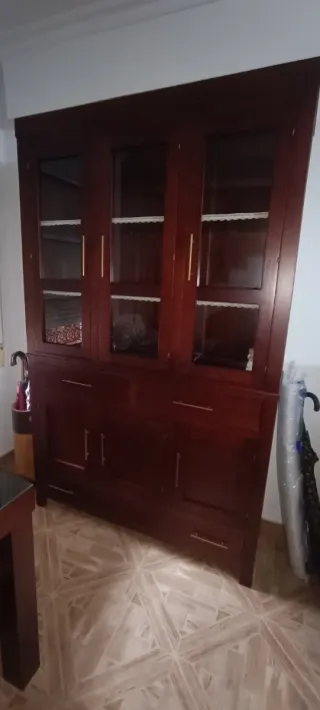 Vitrina de salón madera y cristal