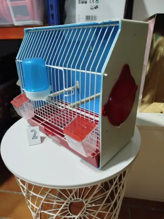 Jaula Pedro's exposición azul y roja