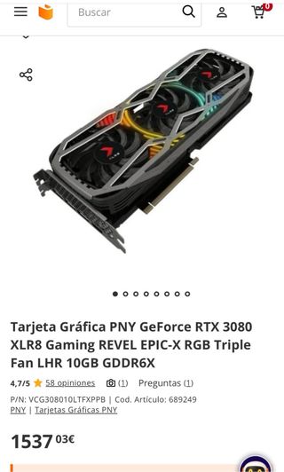 Tarjeta Gráfica PNY GeForce RTX 3080 XLR8 Gaming