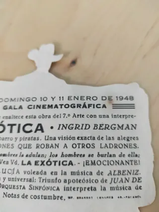 Programa cine La Exótica 1948 Gary Cooper Ingrid B