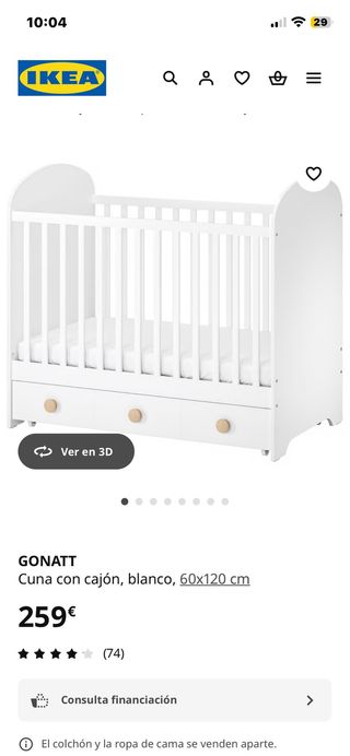 Cuna IKEA Gonatt 123x66cm Gris