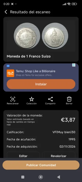 Moneda 1 Franco Suizo Helvetia 2010