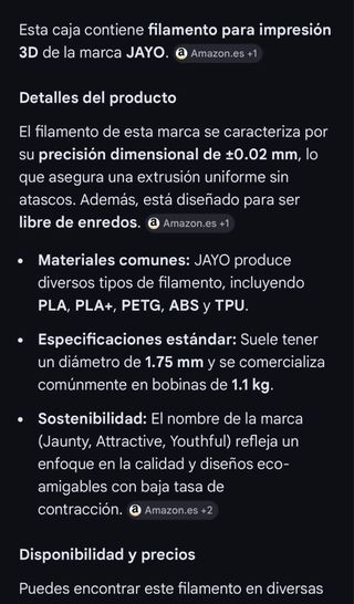 Filamento Impresión 3D JAYO