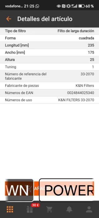 Filtro Aire K&N 33-2070 BMW