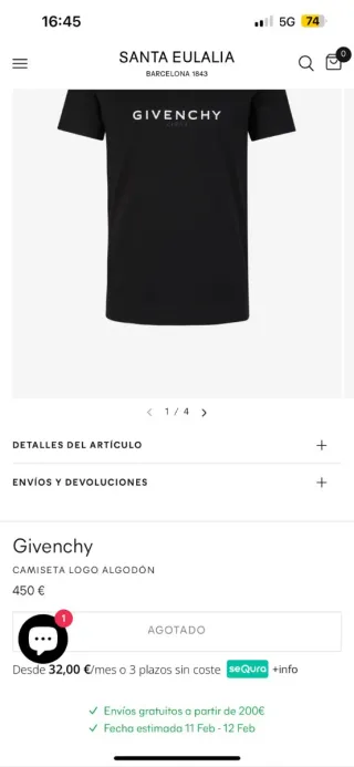 Camiseta Givenchy Logo Algodón Negra
