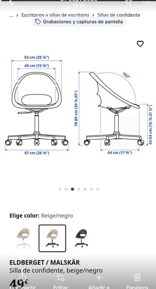 Silla giratoria de ruedas Ikea beige