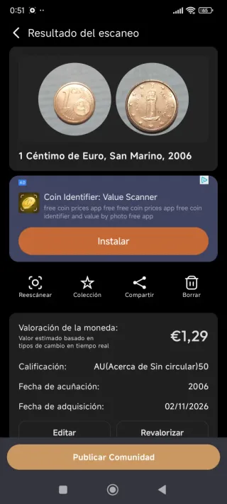 Lote 3 monedas San Marino 1, 2 y 5 céntimos 2006