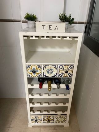 Botellero Rústico Blanco con Cajones Decorados