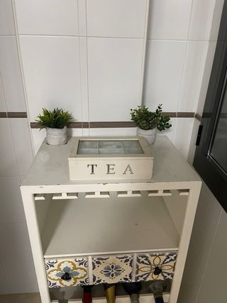 Botellero Rústico Blanco con Cajones Decorados