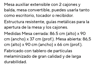 Mesa Consola Extensible. Sin estrenar.