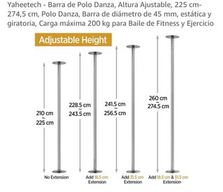Barra Pole Dance Ajustable 225-274.5 cm