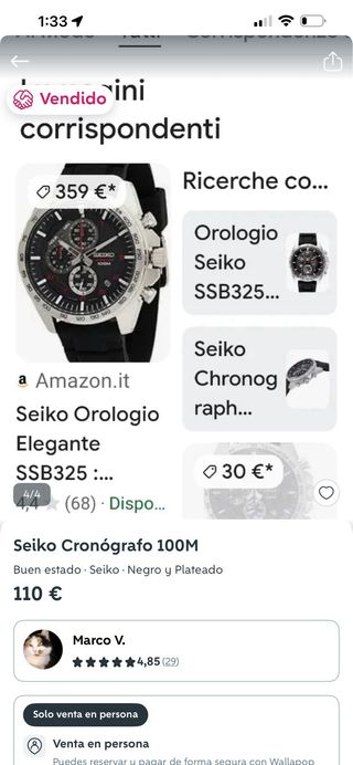 Reloj Seiko Cronógrafo Negro y Plateado