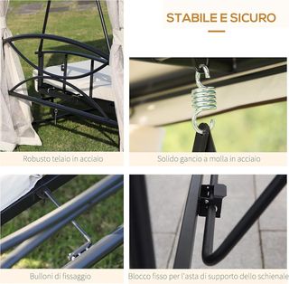 Columpio de 3 Plazas y Cama Individual con Cubierta de Gazebo, Mosquitera y Cojines 256X172X248Cm Crema