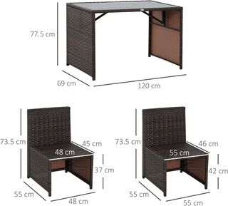 Conjunto de Muebles de Jardín en Rattan 5Pz Mesa de Comedor 4 Sillas con Cojines