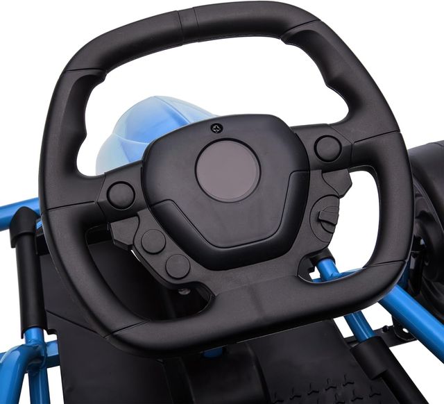 Go Kart Eléctrico para Niños de 8-12 Años, 24V 6-13Km/H Drift Go Kart para Niños Con Arranque Lento, Claxon, Música y Cinturón de Seguridad, Azul y Negro