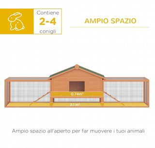 Conejera De Exterior De Madera Con Casita Y 2 Recintos 309X79X86Cm