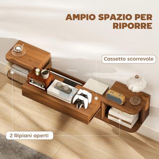 Mueble TV Suspendido, Mueble Porta TV Hasta 50" Con Tomas De Corriente, USB Y Tipo C, Cajón Deslizante, Estantes Abiertos Y Pasacables, para Sala De Estar, Dormitorio, 120X24X22.4 Cm, Nogal