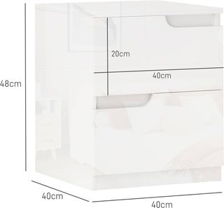 Cómoda Moderna y Minimalista de 2 Cajones, Cómoda de Madera de Aglomerado, 40X40X48 Cm, Blanco Brillante