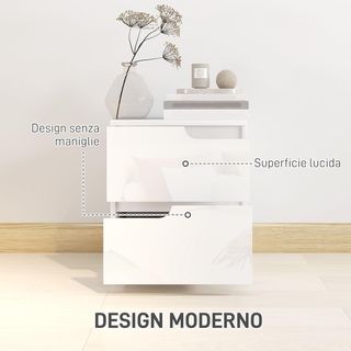 Cómoda Moderna y Minimalista de 2 Cajones, Cómoda de Madera de Aglomerado, 40X40X48 Cm, Blanco Brillante