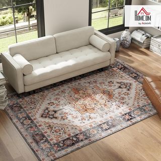 Alfombra Estilo Bohemio Antideslizante y Lavable, Alfombra para Salón y Dormitorio de Pelo Corto, 230X160 Cm, Marrón