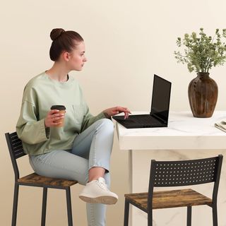 Conjunto De 2 Taburetes De Bar Con Respaldo Estilo Industrial, Taburetes Altos De Cocina Y Barra Con Reposapiés Integrado Y Respaldo, para Sala De Estar Y Salón, Marrón Rústico