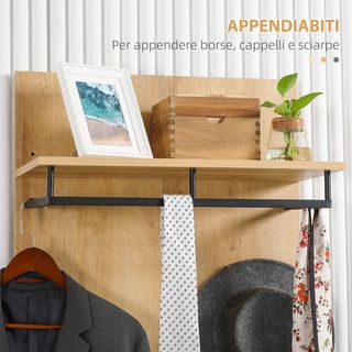 Mueble De Entrada Con Zapatero Bajo, Banco Y Perchero De 4 Ganchos, Perchero De Entrada En Aglomerado Y Acero, 60X28X120 Cm